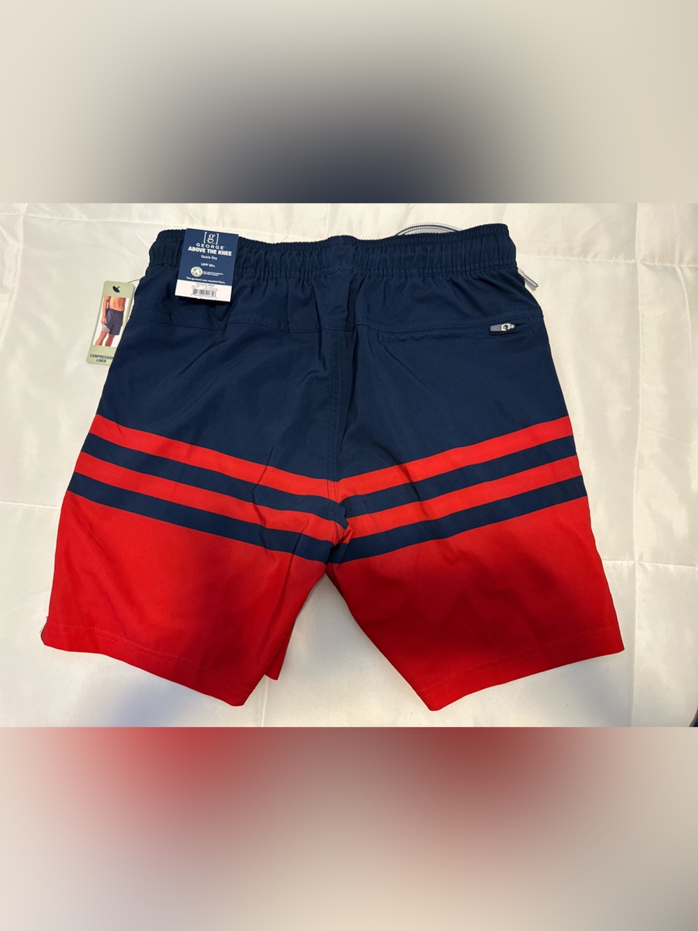 George Red and Navy Athletic Shorts with Stripe Detail